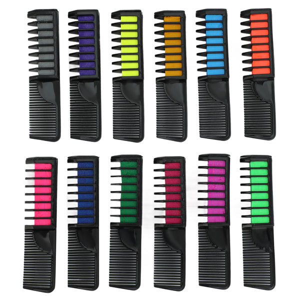 12 Hair chalks comb, (6 NEON & 6 METALLIC colours) – facegemlondon