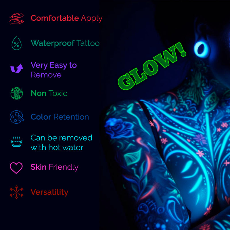 170+ DESIGN 20 SHEET Neon Temporary Tattoo