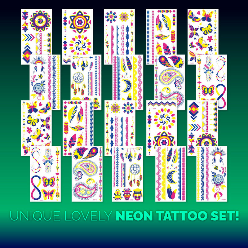 170+ DESIGN 20 SHEET Neon Temporary Tattoo