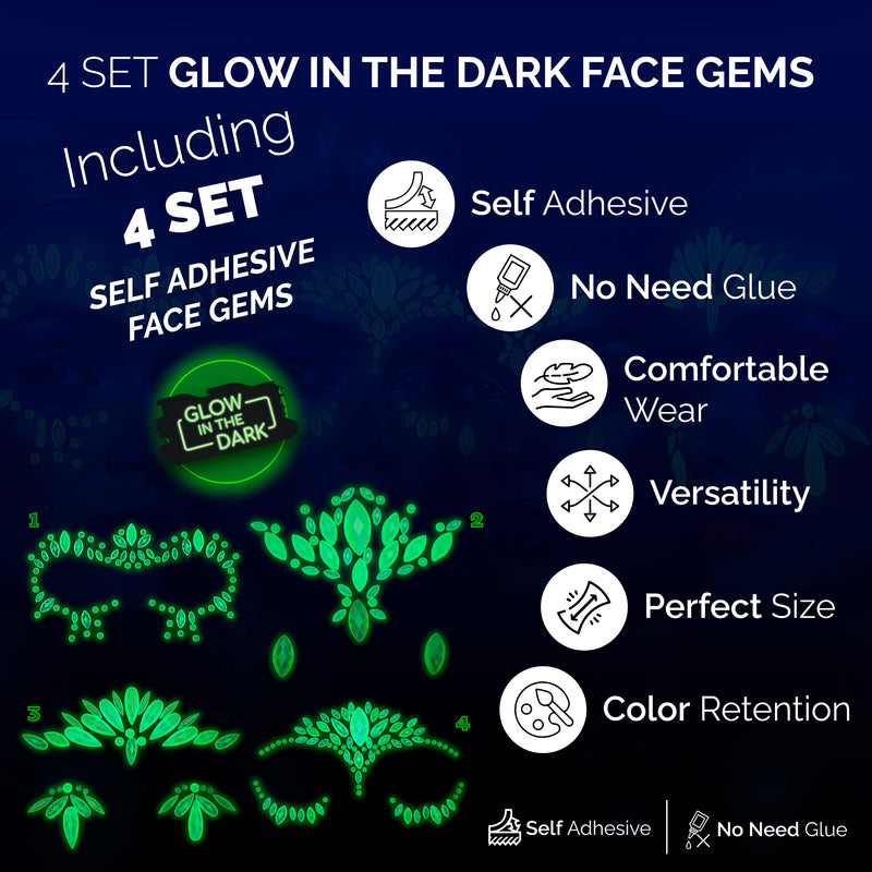 4 PCS GLOW FACE GEMS HALLOWEEN