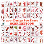 60 Sheet (200+ designs) Halloween Scar Tattoo