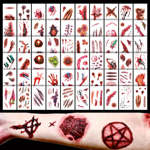 60 Sheet (200+ designs) Halloween Scar Tattoo