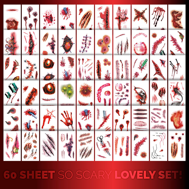 60 Sheet (200+ designs) Halloween Scar Tattoo