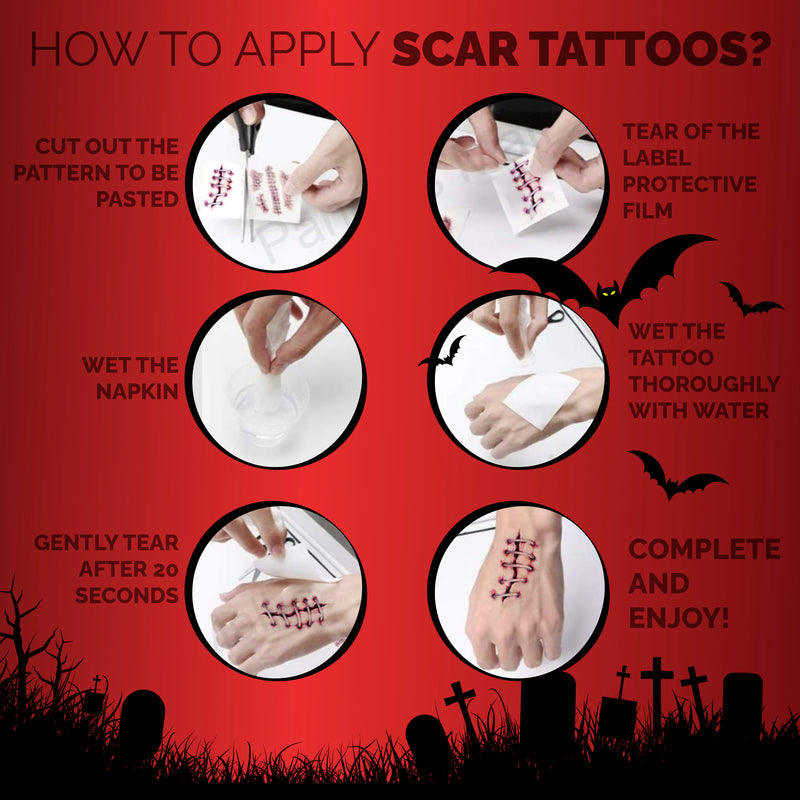 60 Sheet (200+ designs) Halloween Scar Tattoo