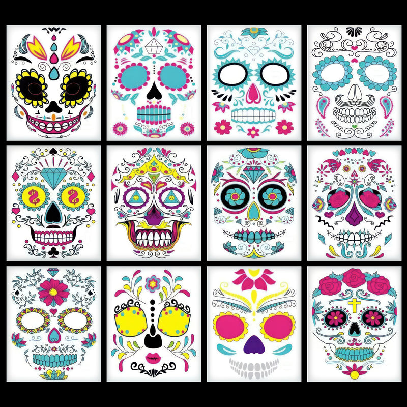 12 SHEET Day of the Dead Costume Tattoos