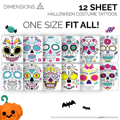 12 SHEET Day of the Dead Costume Tattoos